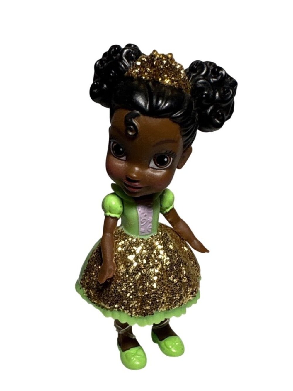 Disney Princess Tiana Mini Doll Figure With Glitter Green Dress & Crown 3.25" To